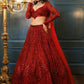 Rajwada Deep Red Georgette Embellished Semi Stitched Lehenga For Women