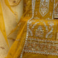 Rajwada Mustard Organza Embroidered Semi-Sitched Kurta Set For Women