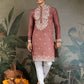 Rajwada Blush Pink Viscose Silk Embroidered Stitched Kurta For Men