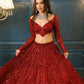 Rajwada Deep Red Georgette Embellished Semi Stitched Lehenga For Women