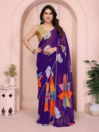 Rajwada Purple Georgette Printed Saree For Women