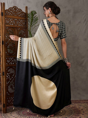 Rajwada Cream Silk Blend Printed Elegant Saree For Women