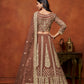 Rajwada Brown Net Embroidered Semi-Stitched lehenga For Women