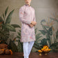 Rajwada Pink Viscose Silk Embroidered Stitched Kurta For Men