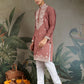Rajwada Blush Pink Viscose Silk Embroidered Stitched Kurta For Men