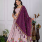 Rajwada Lavender Silk Blend Embroidered Semi-Stitched lehenga For Women