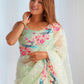 Rajwada Light Green Organza Embroidered Solid Saree For Women