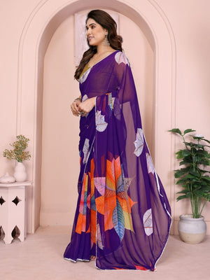 Rajwada Purple Georgette Printed Saree For Women