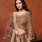 Rajwada Brown Net Embroidered Semi-Stitched lehenga For Women