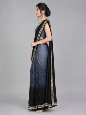 Grey Silk Blend Embellished Saree