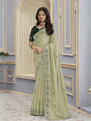 Rajwada Pista Georgette Embroidered Elegant Saree For Women