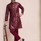 Rajwada Maroon Silk Blend Sequins Stitched  Kurta For Men