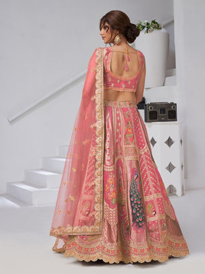 Rajwada Pink Silk Blend Embroidered Semi-Stitched Lehenga For Women