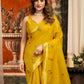 Rajwada Mustard Yellow Cotton Blend Solid Saree For Women