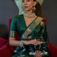 Rajwada Green Silk Blend Woven Saree With Unstitched Blouse for Women