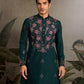 Rajwada Green Silk Blend Embroidered Stitched Kurta For Men