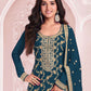 Rajwada Blue Cotton Blend Embroidered Semi-Stitched Kurta Set For Women