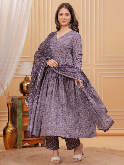 Rajwada Mauve Rayon Printed Stitched Kurta Set For Women