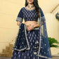 Rajwada Navy Blue Dola Silk Embellished Semi-Stitched Lehenga For Women
