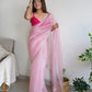 Rajwada Pink Organza Embroidered Saree With Unstitched Blouse For Women