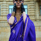 Rajwada Royal Blue Satin Woven Saree With Unstitched Blouse For Women