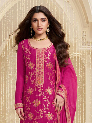 Rajwada Pink Viscose Embroidered Semi-Stitched Kurta Set For Women