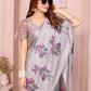 Rajwada Pastel Grey Cotton Linen Solid Printed Saree For Women