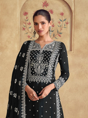 Rajwada Black Georgette Embroidered Semi-Stitched Kurta Set For Women