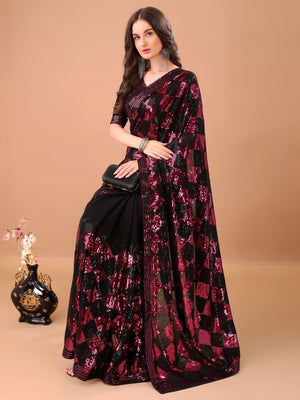 Rajwada Black And Pink Georgette Sequin Elegant Saree For Women