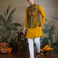 Rajwada Yellow Viscose Silk Embroidered Stitched Kurta For Men