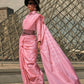 Rajwada Pink Silk Blend Woven Saree With Unstitched Blouse For Women