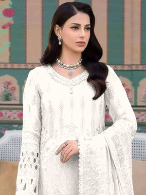 Rajwada White Georgette Embroidered Semi-Stitched Kurta Set For Women