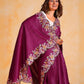 Rajwada Wine Silk Blend Embroidered Saree With Unstitched Blouse For Women