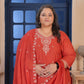 Rajwada Red Cotton Blend Embroidered Kurta Set For Women