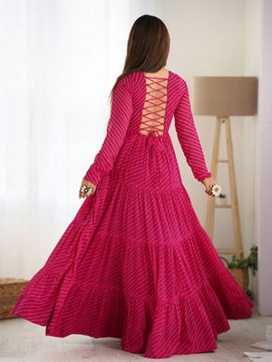 Rajwada Pink Georgette Embroidered Stitched Gown For Women