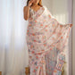 Rajwada Off White Chinon Printed Saree With Unstitched Blouse For Women