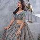 Rajwada Grey Organza Embellished Semi-Stitched Lehenga With Unstitched Blouse For Women