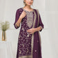 Rajwada Purple Silk Blend Embroidered Semi-Stitched Kurta Set For Women