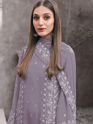 Rajwada Mauve Georgette Embroidered Semi-Stitched Kurta Set For Women