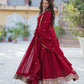 Rajwada Maroon Georgette Embroidered Stitched Gown With Dupatta For Women
