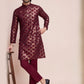 Rajwada Maroon Silk Blend Sequins Stitched  Kurta For Men
