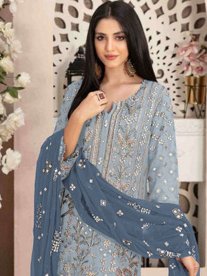 Rajwada Grey Georgette Embroidered Semi-Stitched Kurta Set For Women