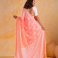 Rajwada Peach Georgette Woven Design Saree With Unstitched Blouse For Women