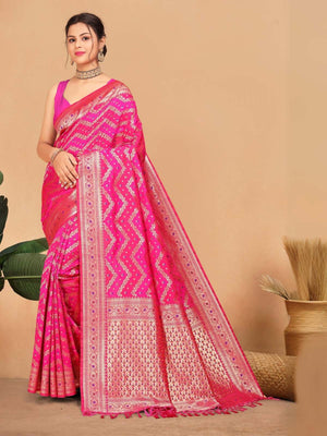 Rajwada Pink Woven Banarasi Silk Saree With Unstitched Blouse for Women