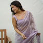 Rajwada Lavender Organza Mirror Work Saree With Unstitched Blouse For Women
