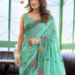 Rajwada Aqua Green Linen Blend Solid Saree For Women