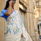 Rajwada Cream Satin Printed Saree With Unstitched Blouse For Women
