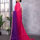 Rajwada Pink And Blue Georgette Lace Work Saree With Unstitched Blouse For Women