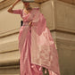 Rajwada Pink Silk Blend Woven Saree With Unstitched Blouse For Women