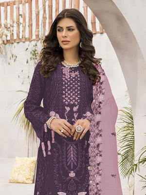 Rajwada Purple Georgette Embroidered Semi-Stitched Kurta Set For Women
